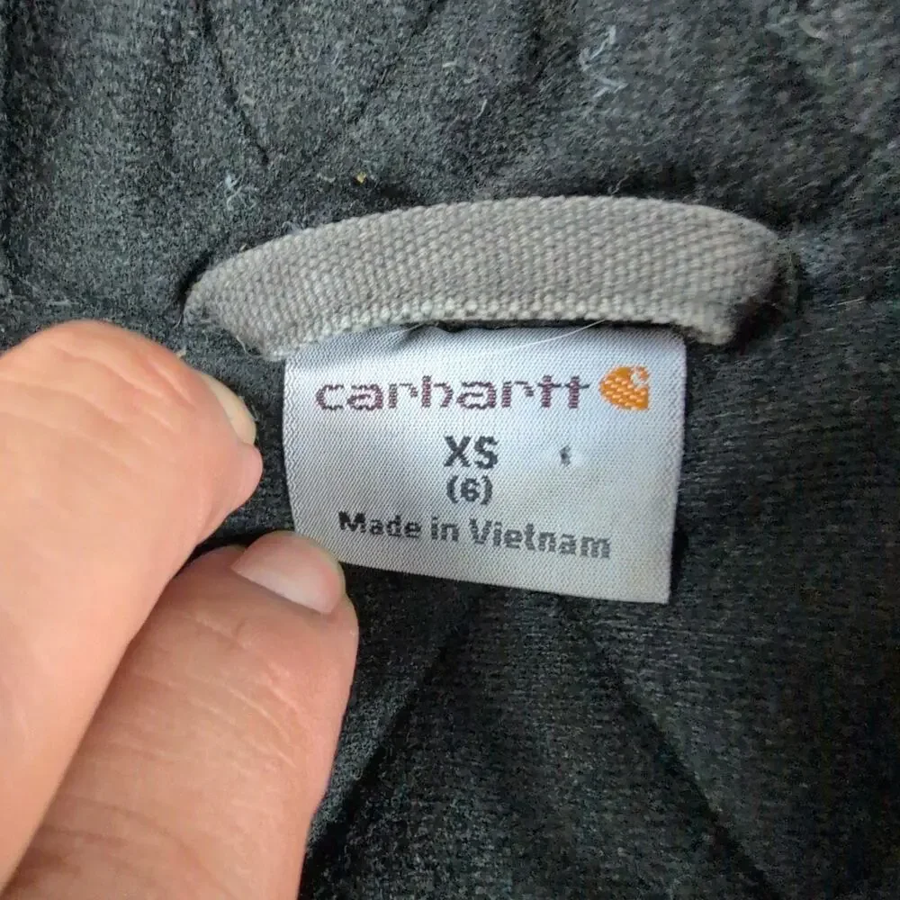 Kids Carhartt Hooded Jacket Gray Size 6 Extra Small Quilted Workwear Heavy Faded